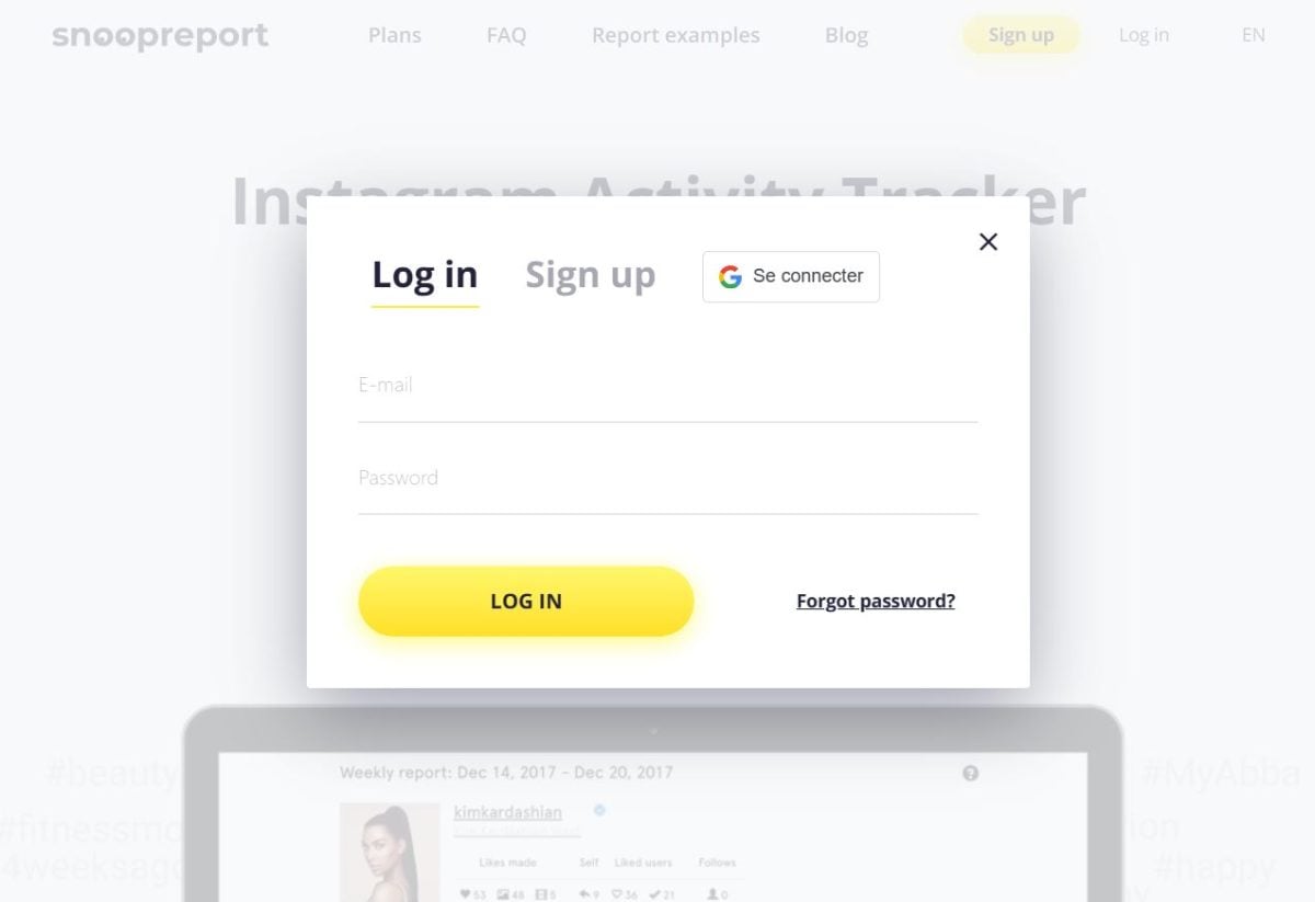 Connessione all'applicazione Snoopreport.