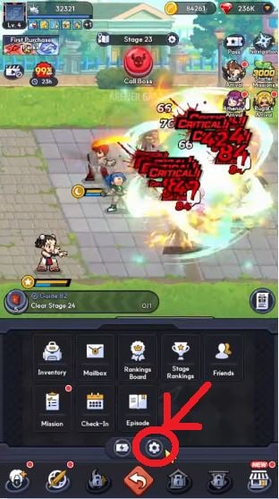 Le bouton Paramètres dans THE KING OF FIGHTERS AFK