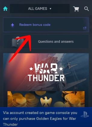 Knappen til at udveksle koder på War Thunder