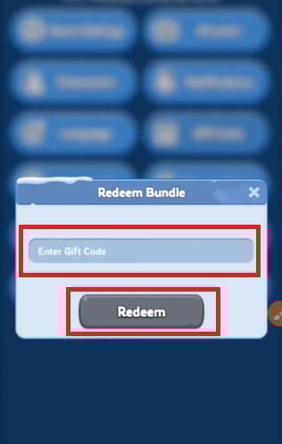 The box to enter the code and the button to validate on Whiteout Survival