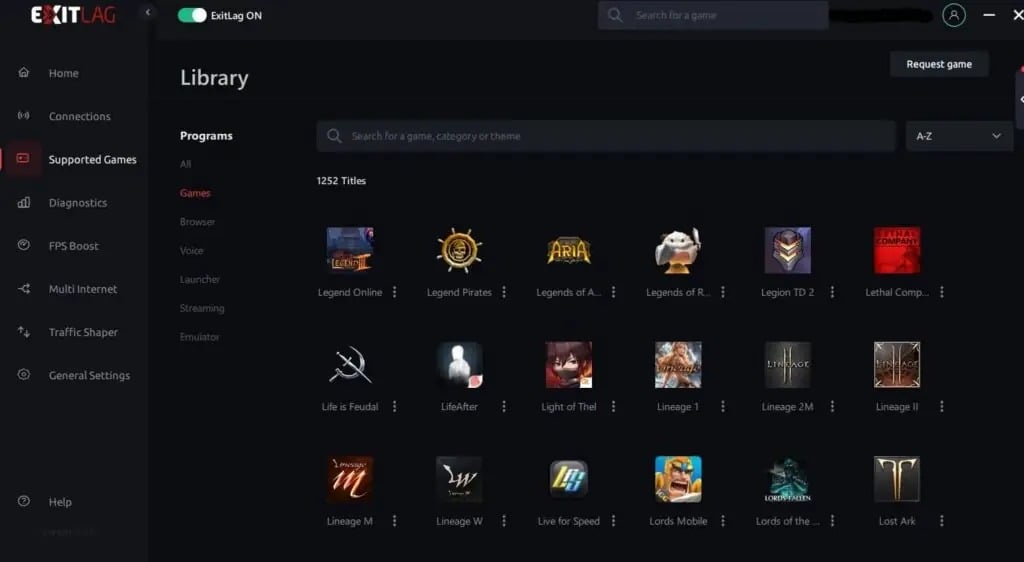 Vælg det spil, der skal optimeres med ExitLag.