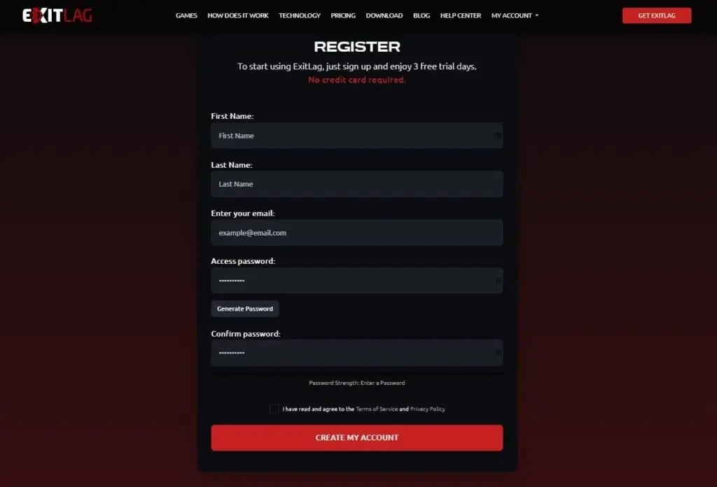 Registrer dig med ExitLag.