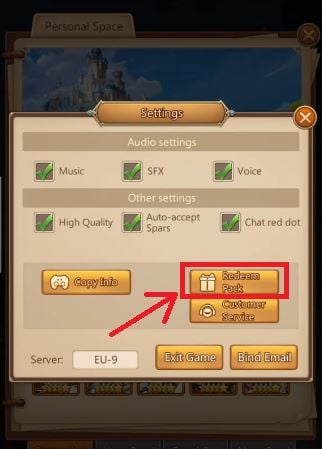 League of Pantheonsでコードを利用するためのボタン
