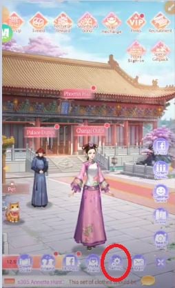 Le bouton paramètres sur Legend of the Phoenix