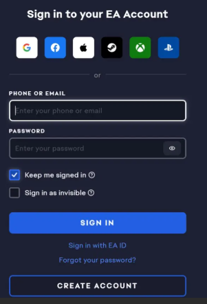 Log ind på EA-appen