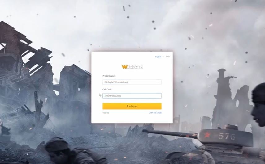 La casilla para introducir el código en Warpath