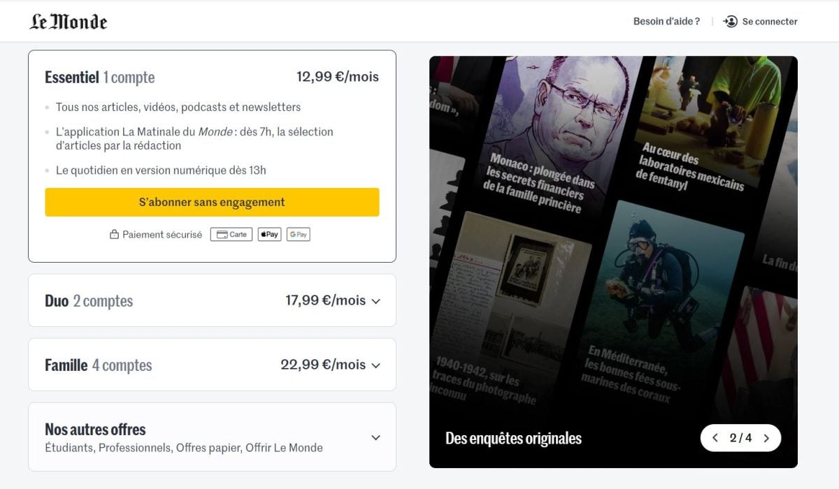 Formules et tarifs du journal Le Monde.