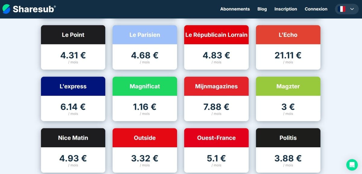 Certains des journaux numériques disponibles sur Sharesub. 