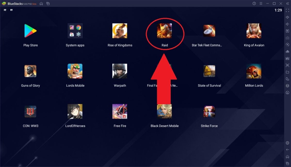 Raid installed in Bluestacks.