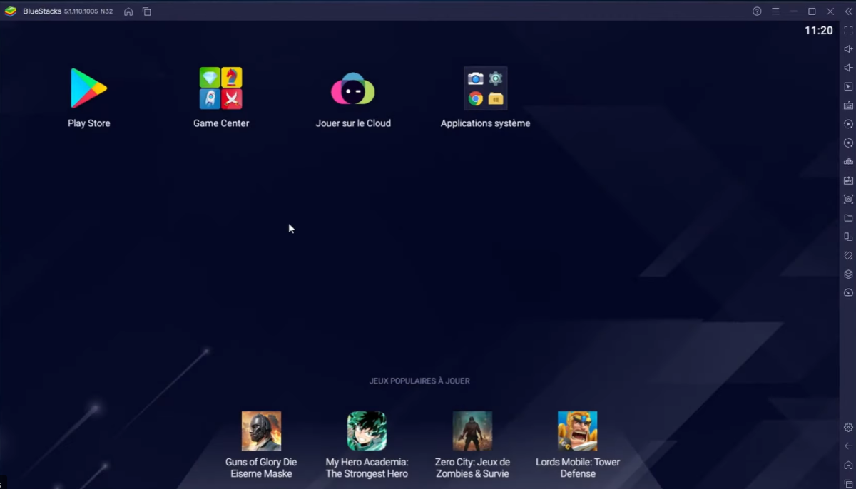 Bluestacks interface with ready-made applications.