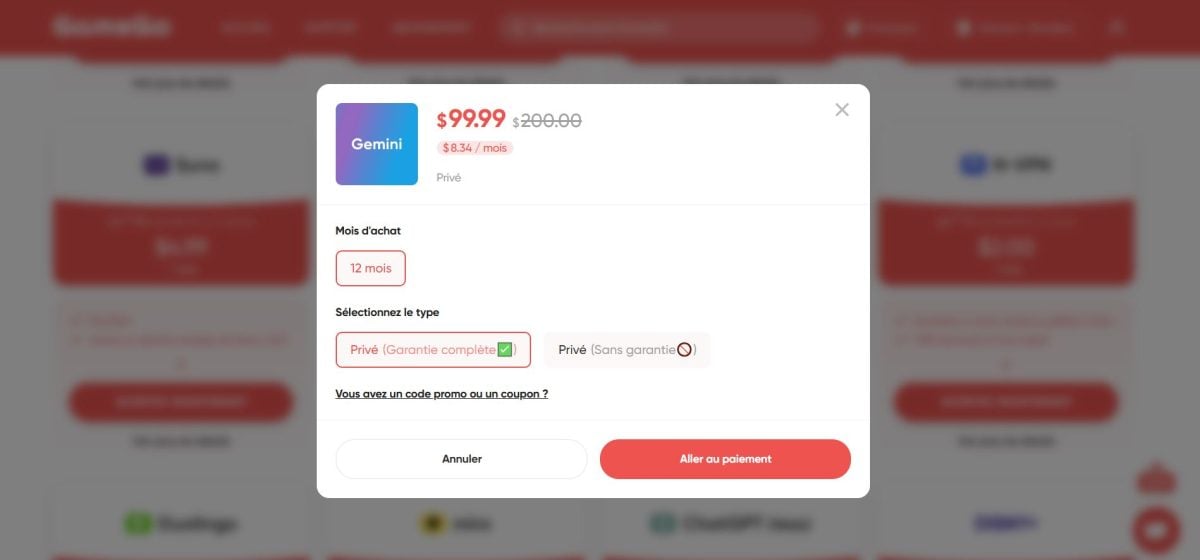 Prix abonnement Gemini via GamsGo. 
