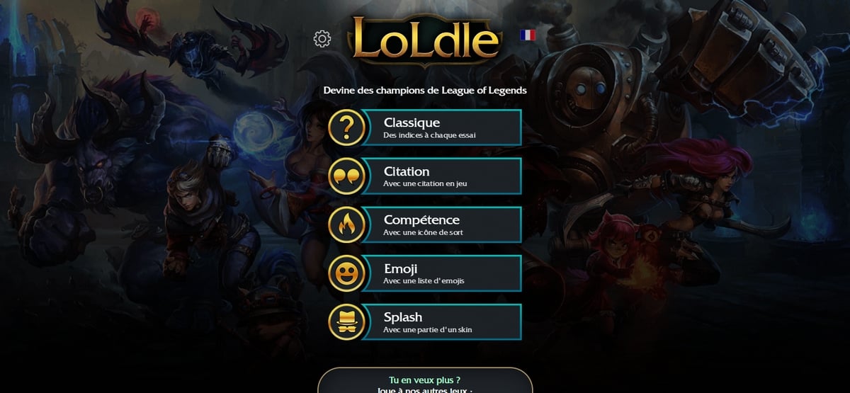 Interface principal do sítio Web LOLDLE