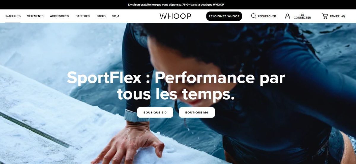 Whoopブランド公式サイトのトップページ。.