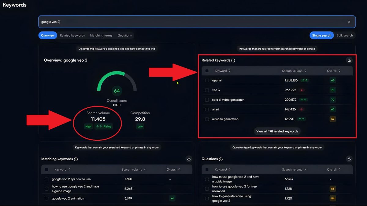Analysis on VidIQ for the keyword "Google VEO 2".