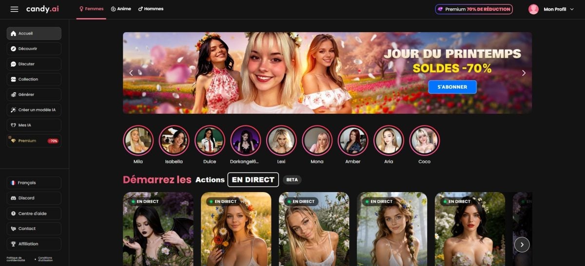 Interfaccia Candy.ai.