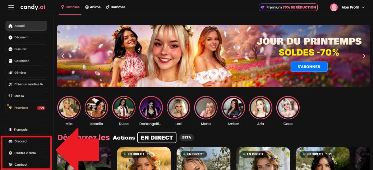 Ecco i pulsanti per contattare l'assistenza tecnica Candy AI.