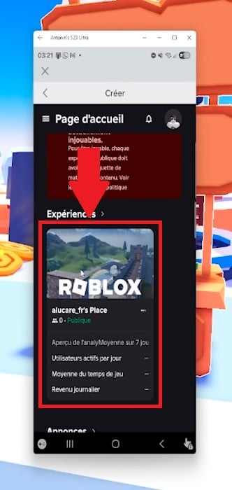 向下滚动查找您的 Roblox 游戏