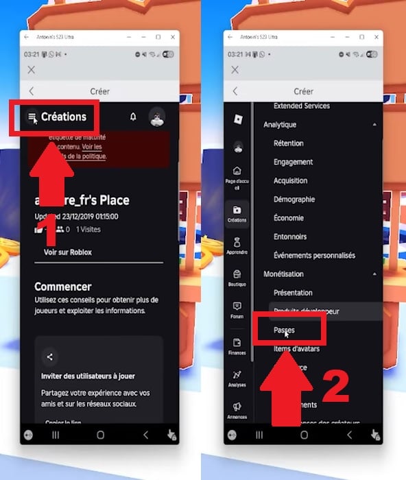 点击 "创作",然后转到 "通行证 "部分"