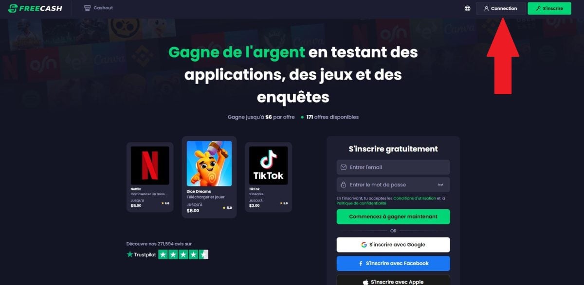 Войдите в систему Freecash.