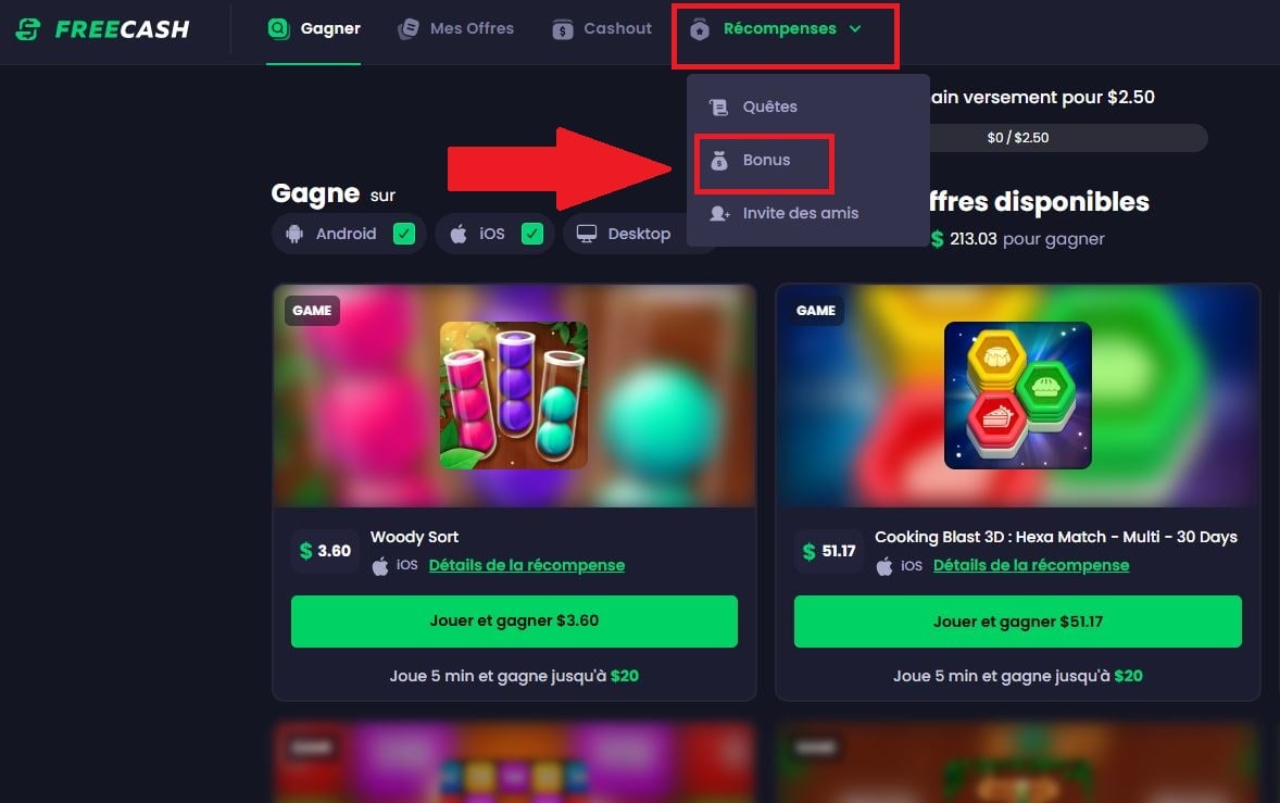 Перейдите в раздел "Вознаграждения" на сайте Freecash.