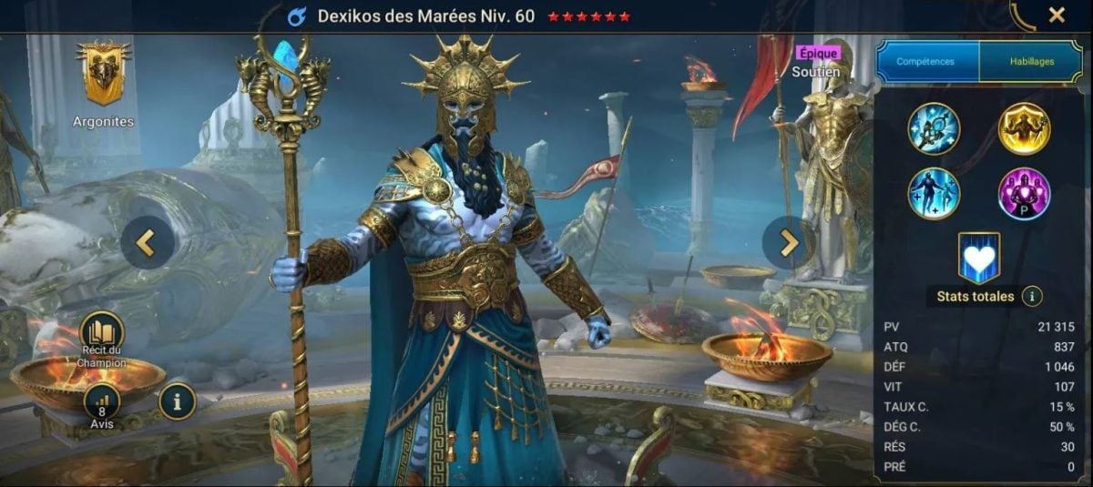 Guide maîtrises, grâce et artefact sur Dexikos des Marées (Tidemaster Dexikos) sur RSL 