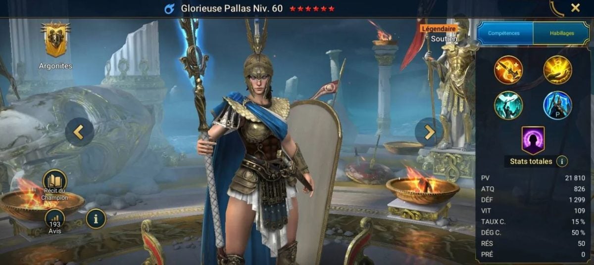 Guide maîtrises, grâce et artefact sur Glorieuse Pallas (Glorious Pallas) sur RSL 