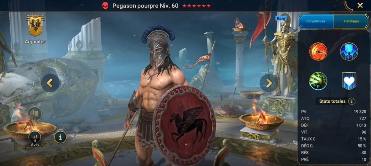 Guide maîtrises, grâce et artefact sur Pegason Pourpre (Crimson Pegason) sur RSL 