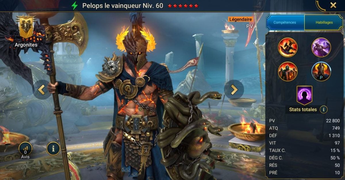 Guide maîtrises, grâce et artefact sur Pelops le vainqueur (Pelops the victor) sur RSL 