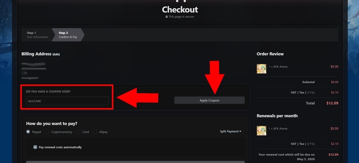 Inserir código promocional