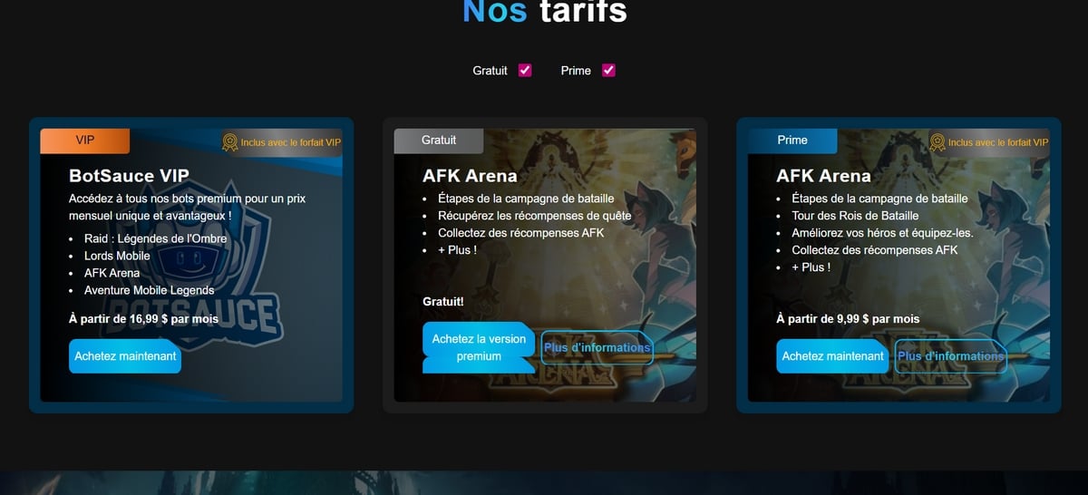 Alguns exemplos de produtos disponíveis no BotSauce