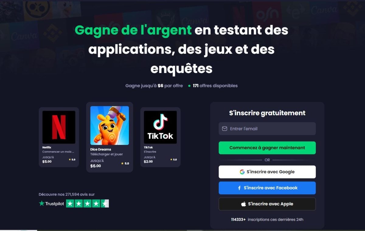 Freecash-hjemmeside, hvor du kan finde Dice Dreams-spillet.