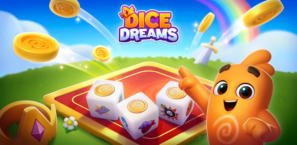 Mønter og terninger i Dice Dreams.