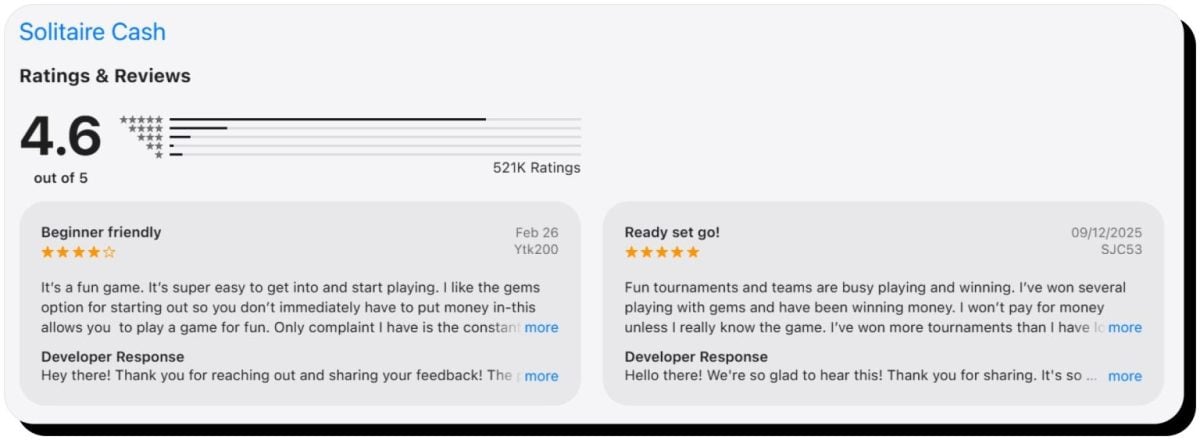 Avis et note du jeu solitaire Cash sur App Store. 