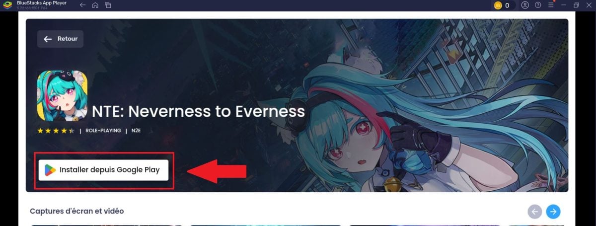 Установка игры Neverness to Everness через Google Play на BlueStacks