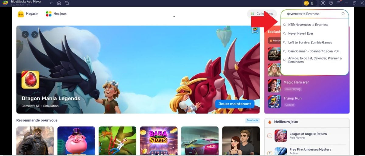 Поиск игры Neverness to Everness в BlueStacks Play Store