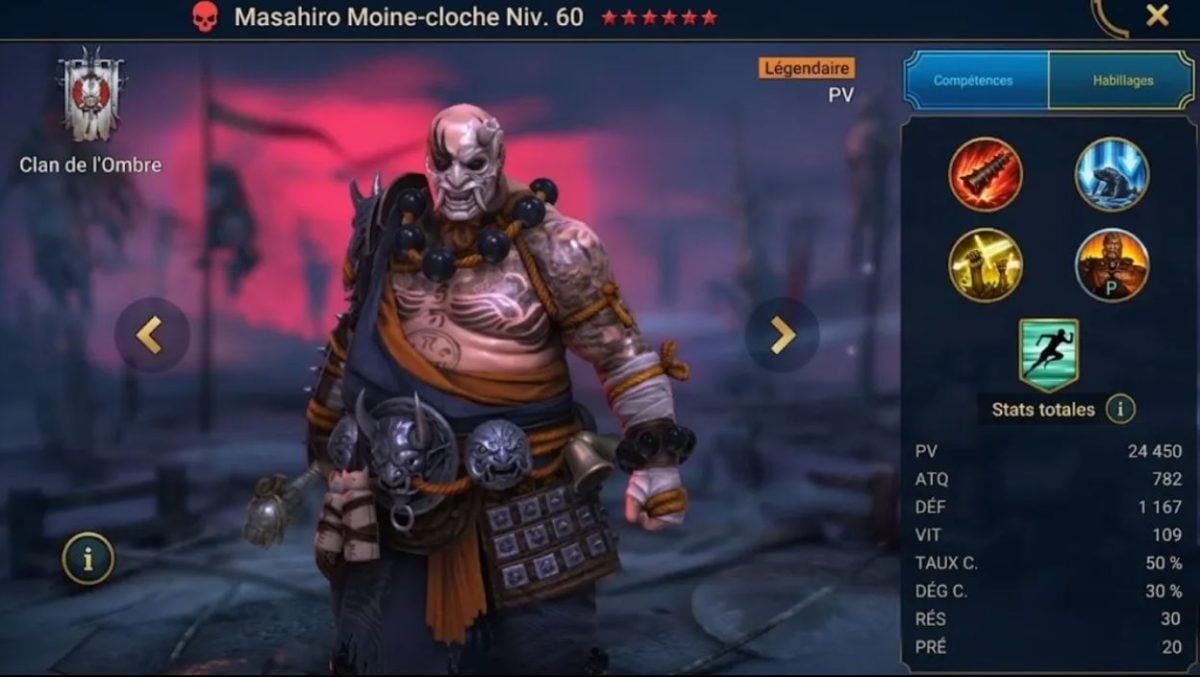 Guide maîtrises, grâce et artefact sur Masahiro Moine-cloche (Masahiro the Bell Monk) sur RSL 
