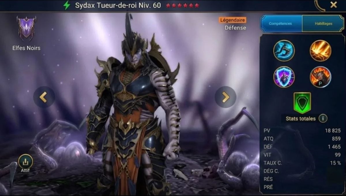 Guide maîtrises, grâce et artefact sur Sydax Tueur-de-roi  (Sydax King-killer) sur RSL 