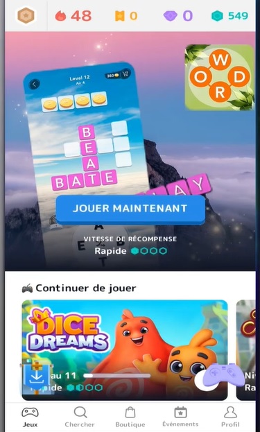 Catalogue de jeux mobiles à télécharger sur l'application Mistplay