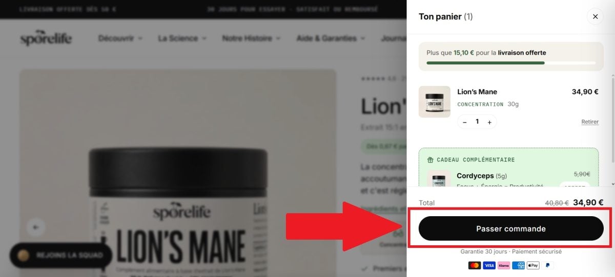 Cómo ir a tu cesta en la web de Sporelife.