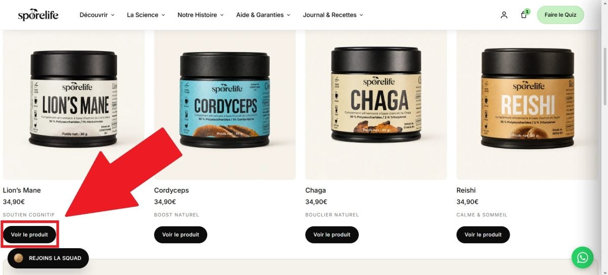 Añadir un producto a la cesta en la página web de Sporelife.