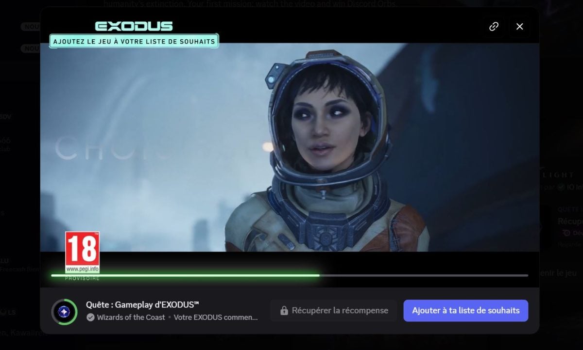 Exemple de manière d'obtenir des orbs sur Discord : regarder une vidéo.