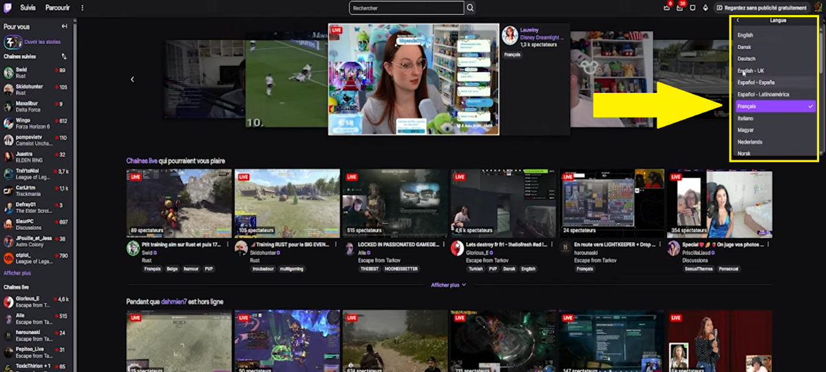 作为用户，在Twitch上选择自己喜欢的语言。.