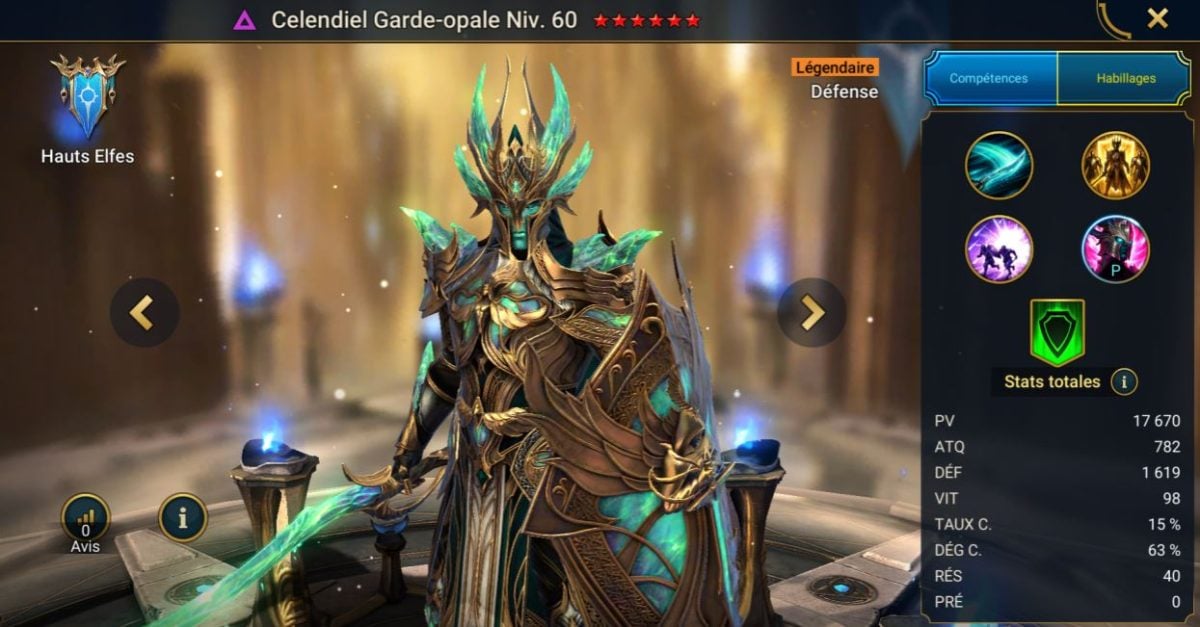 Guide maîtrises, grâce et artefact sur Celendiel Garde-opale (Celendiel the Opal Guardian) sur RSL 