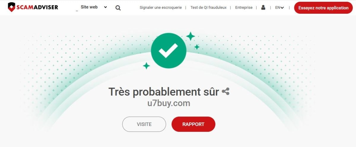 Диагностика Scamadviser на сайте u7buy.com. 