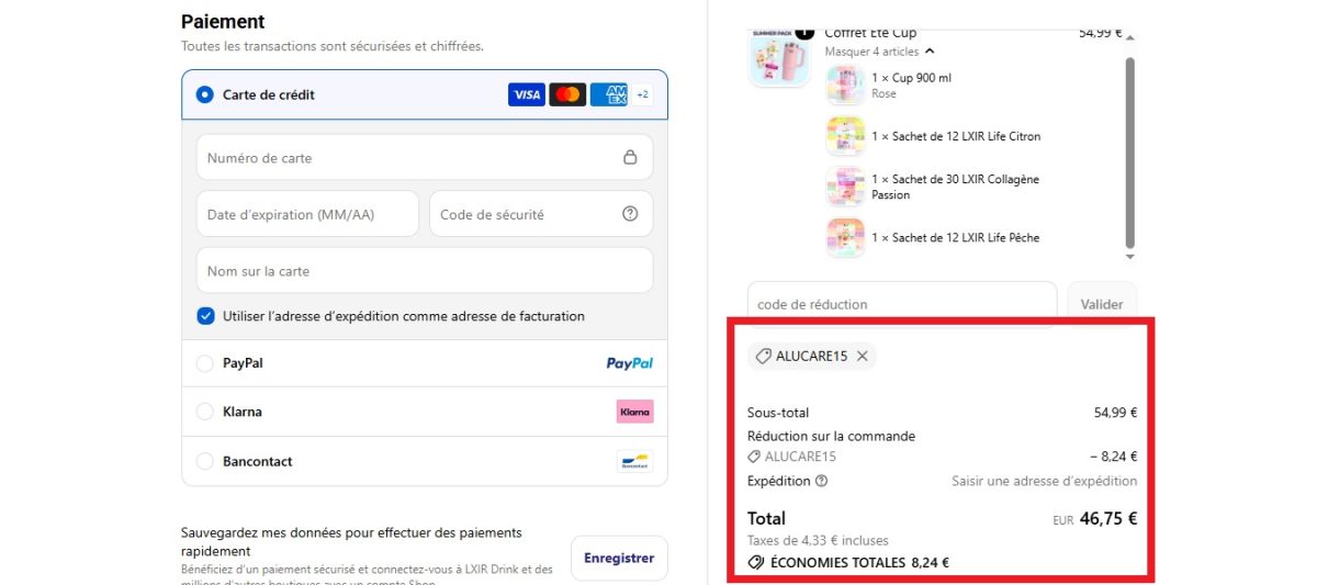 Sconto del 15% (%) applicato automaticamente con il codice ALUCARE15