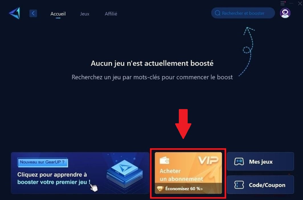 Кнопка «Купить подписку» в GearUP Booster