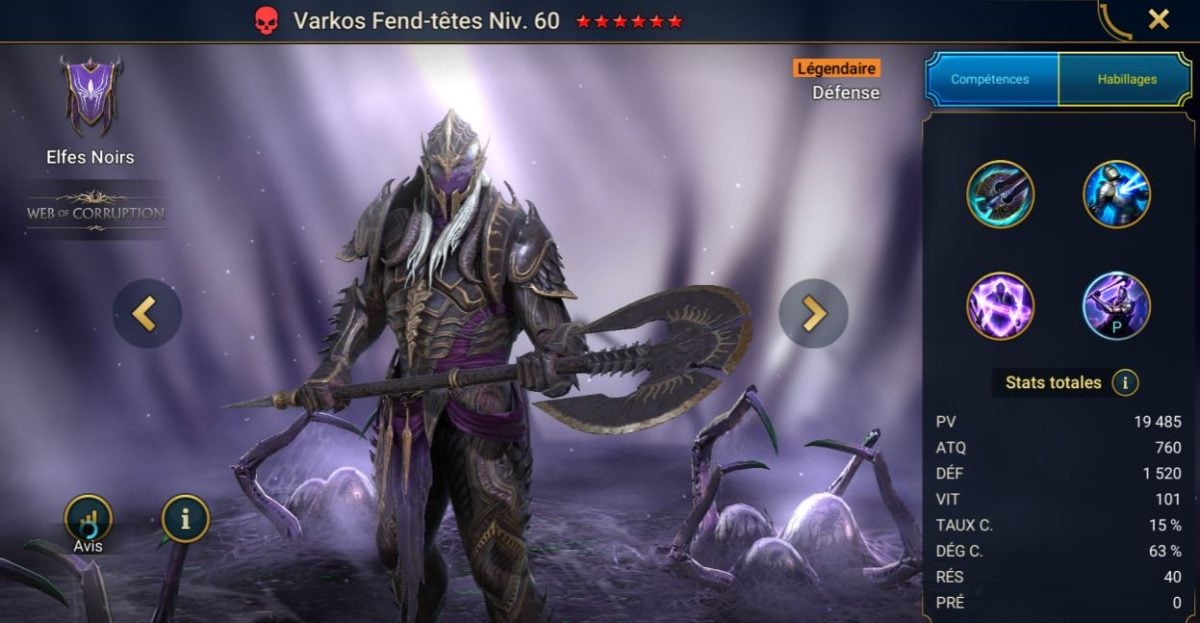 Guide maîtrises, grâce et artefact sur Varkos Fend-têtes (Varkos Headsplitter) sur RSL 