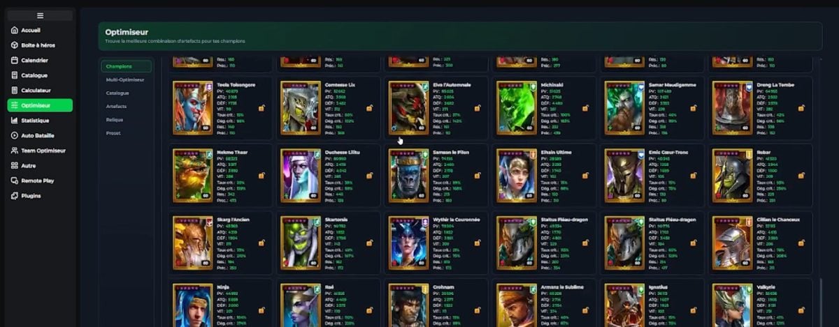RSLTools アーティファクトオプティマイザー：高度なフィルタを用いたGPU計算とセットの比較 Raid Shadow Legends