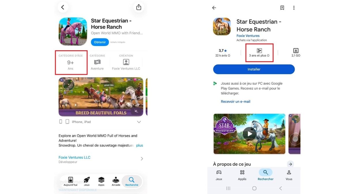 Aldersklassificeringen af Star Equestrian i App Store og Google Play Store.