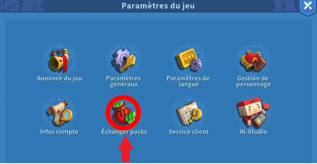 Le bouton pour échanger les codes sur Infinity Kingdom